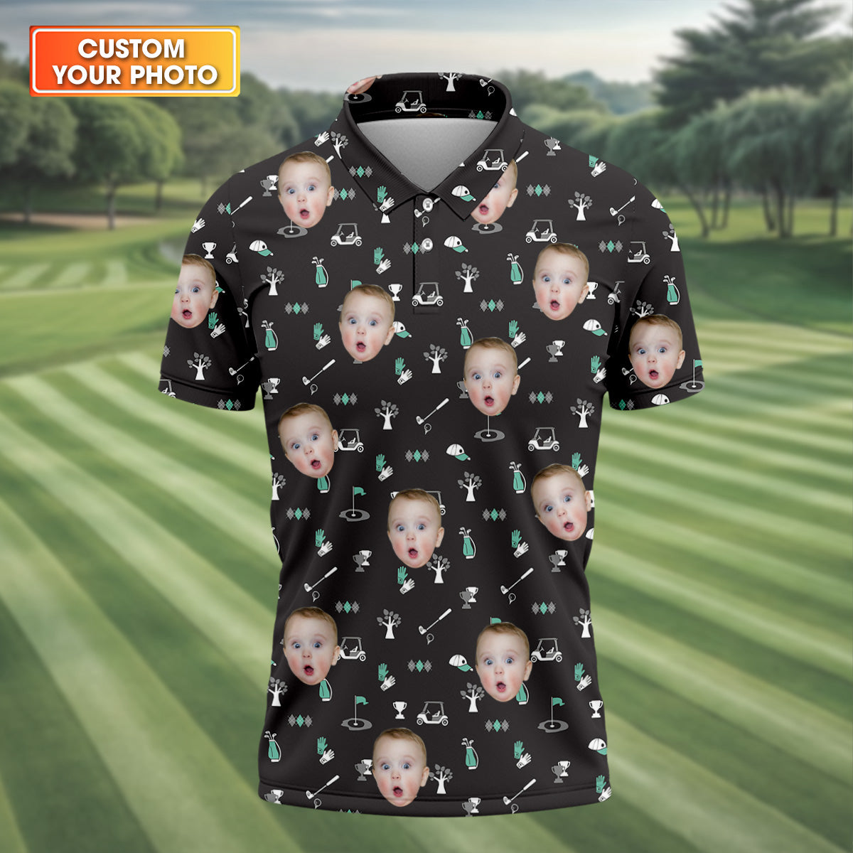 Custom Face Golf Shirt, Funny Golf Polo Shirt, Golf Gift For Dad, Christmas Golf Gift