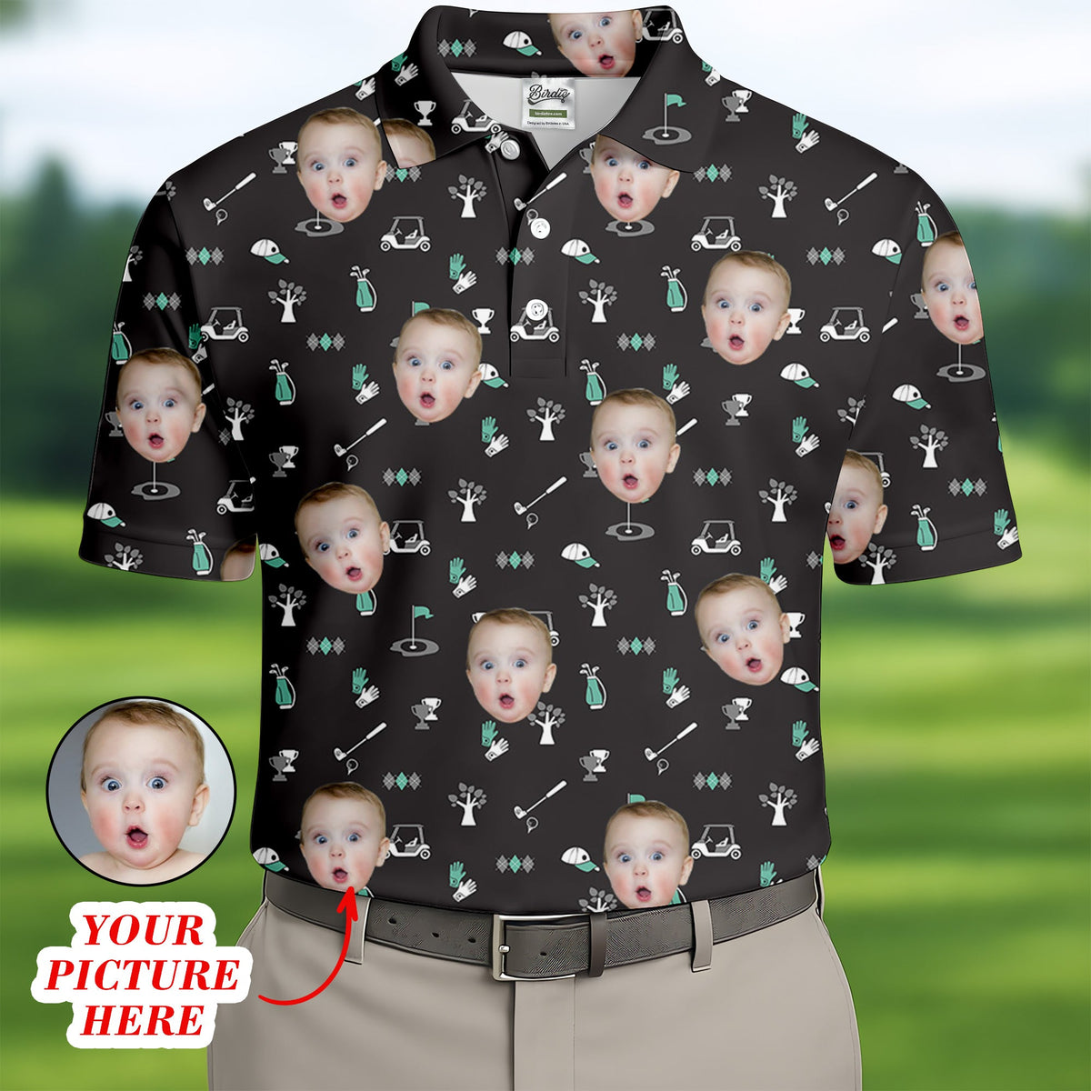 Custom Face Golf Shirt, Funny Golf Polo Shirt, Golf Gift For Dad, Christmas Golf Gift