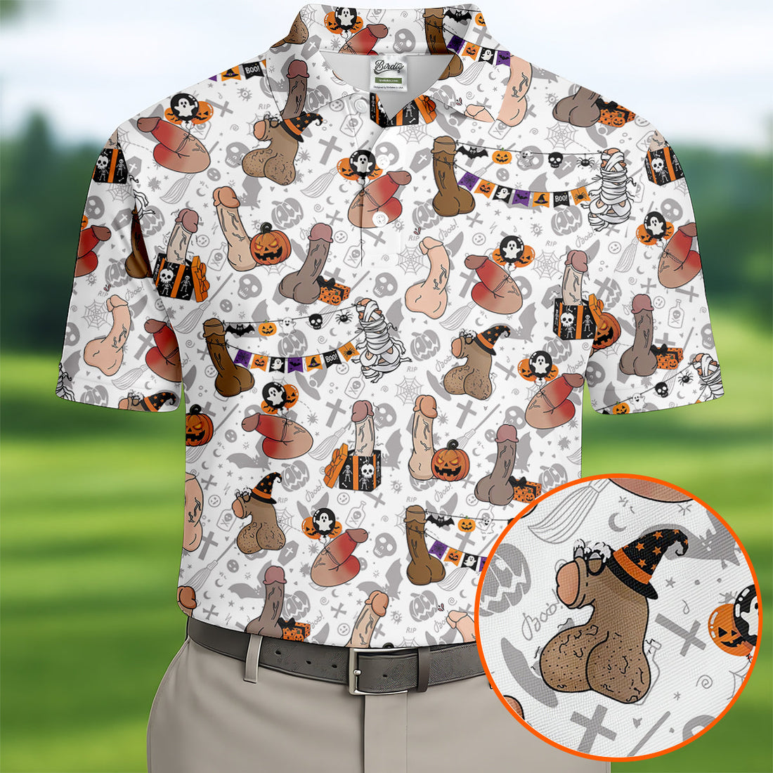 Funny Adult Halloween Pattern Hawaiian Polo Shirt, Polo Shirts For Men, Mens Golf Apparel
