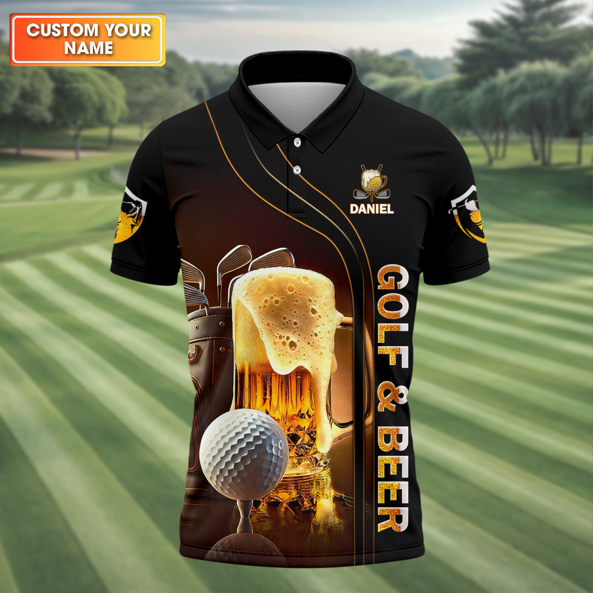 Happiness Is An Old Man With A Beer And A Golf Club Custom Funny Golf Polo Shirt, Dad Golf Gifts