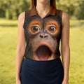 Funny Monkey Face Scream Print Hawaiian Golf Polo, Golf Tops For Women, Golfing Apparel
