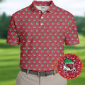 Christmas Golf Cart Pattern Red Men's Golf Tops, Christmas Golf Shirt, Polo Shirts For Men