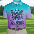 You Matter Suicide Prevention Awareness Butterfly Mens Golf Polo, Suicide Mens Golf Polo