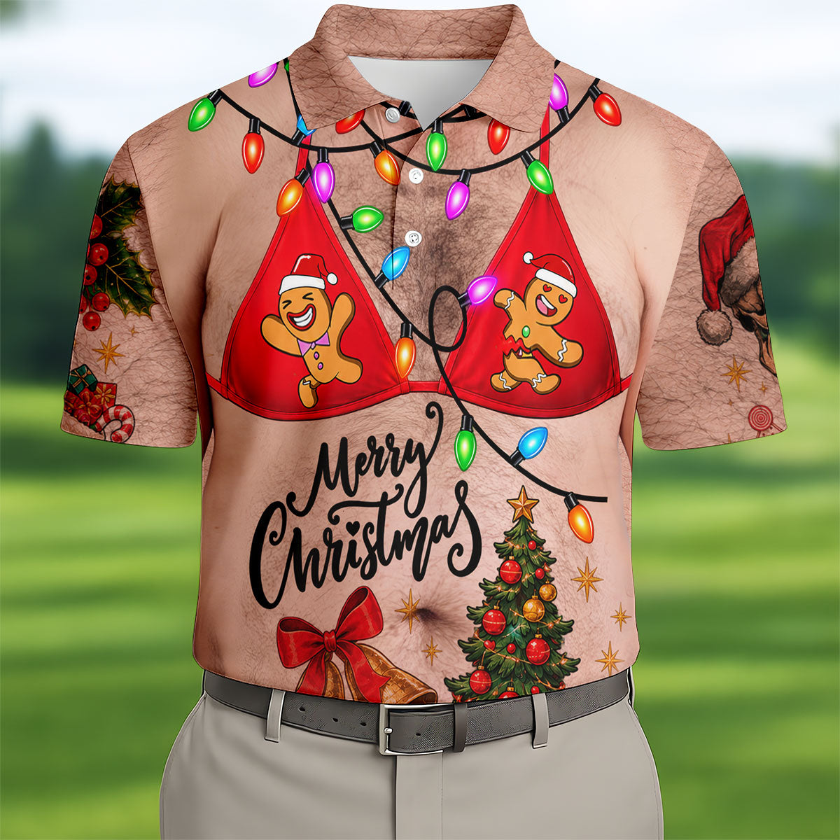 Merry Gingerbread Bra Christmas Golf Shirt, Mens Golf Shirts, Polo Shirts For Men