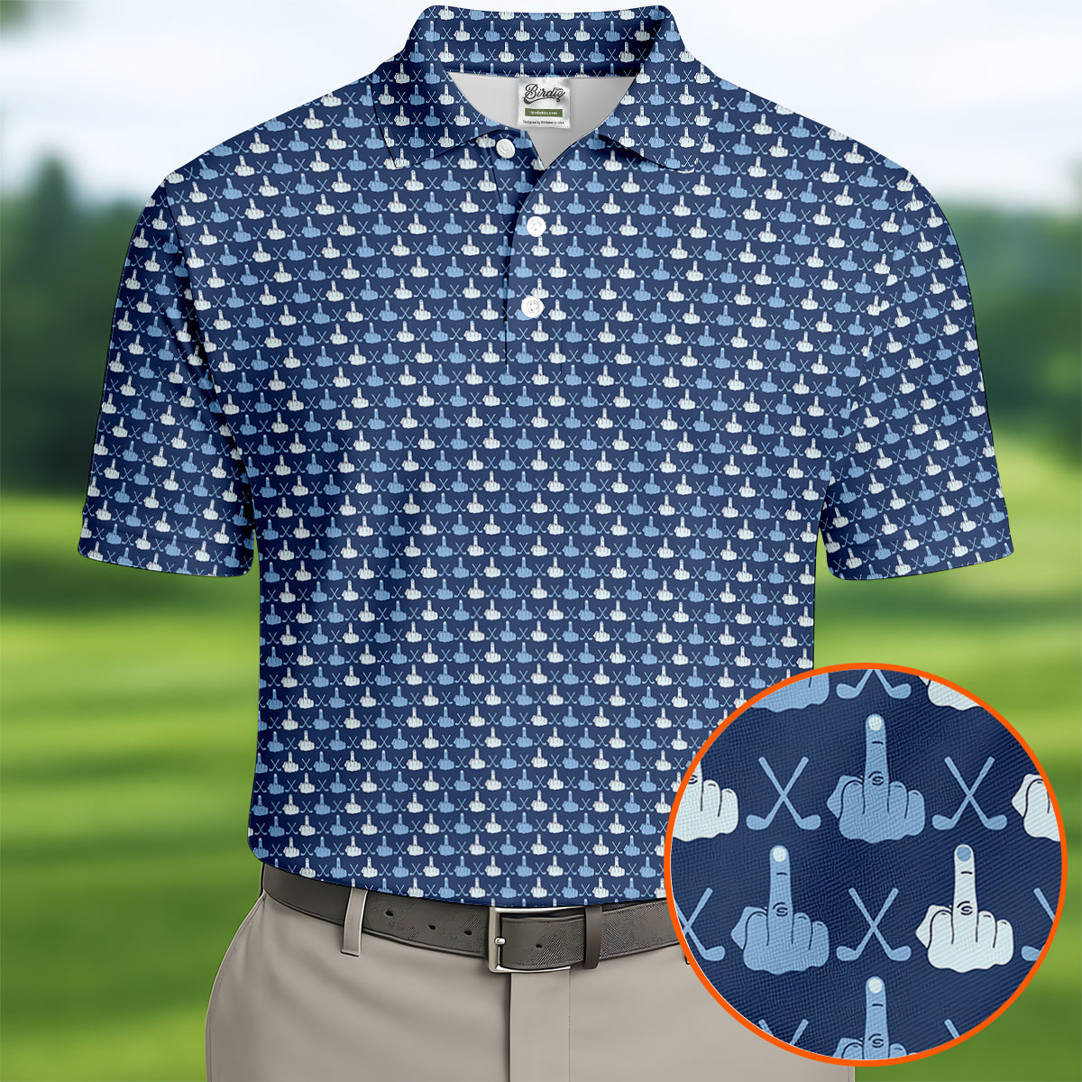 Blue Funny Middle Finger Golf Pattern Polo Shirt, Golf Polo Shirts For Men, Mens Golf Apparel