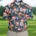 Custom Face Pine Tree Reindeer Dark Teal Green Christmas Golf Shirt, Golf Shirts For Men, Golf Gift For Men
