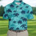 Turquoise Palm Tree Tropical Golf Shirt, Men's Polo Shirt, Hawaiian Golf Shirt, Performance Golf Shirt