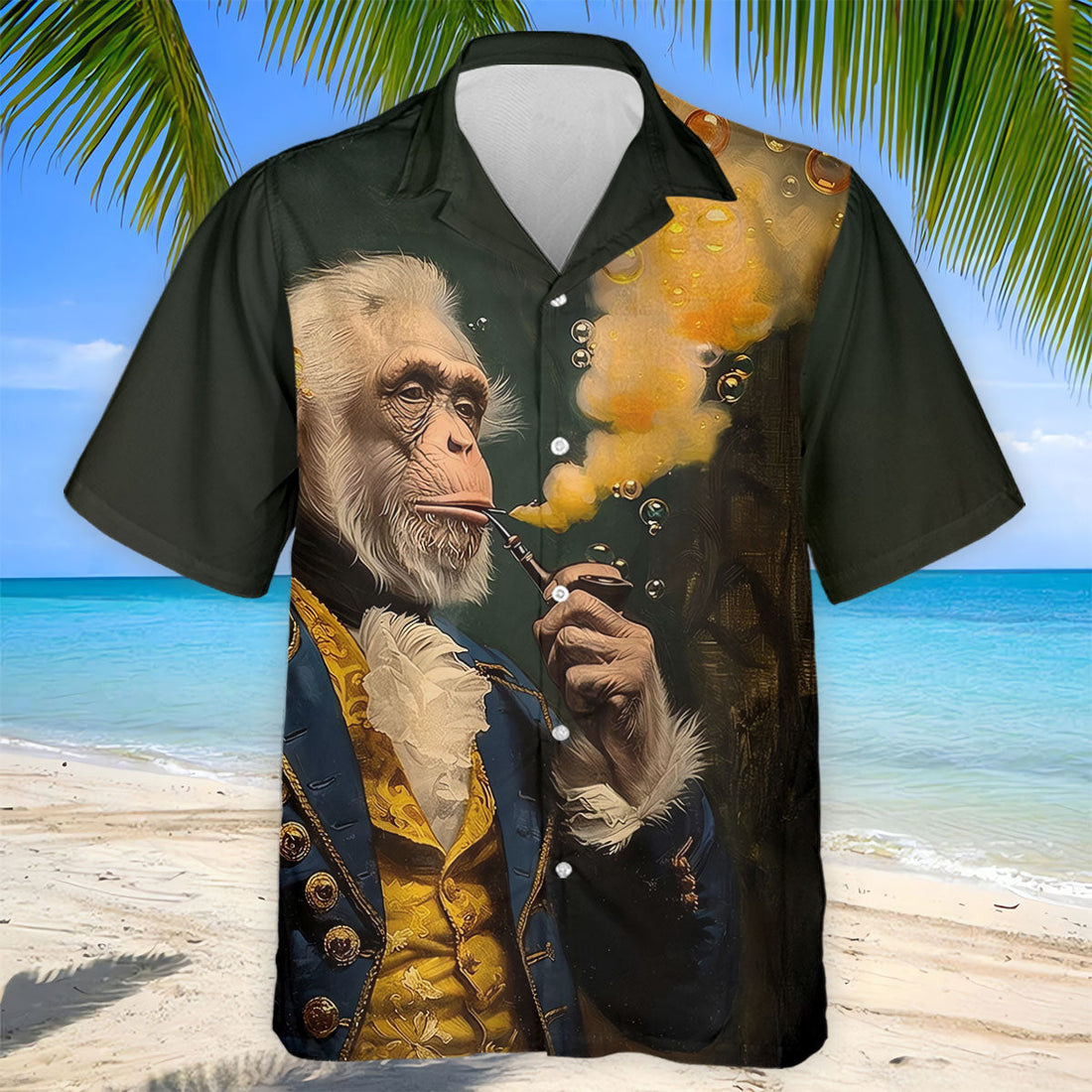 Monkey Aristocrat Golden Smoke Hawaiian Golf Shirt, Men's Golf Shirt, Polo Shirts For Men