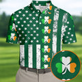 Irish Shamrock Vertical Stripes St Patrick's Day Golf Shirt, Polo Shirts For Men, Golf Shirts For Men