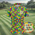 It's Okay To Be Different Colorful Puzzle Pattern Autism Awareness Men's Golf Shirt, Polo Shirts For Men