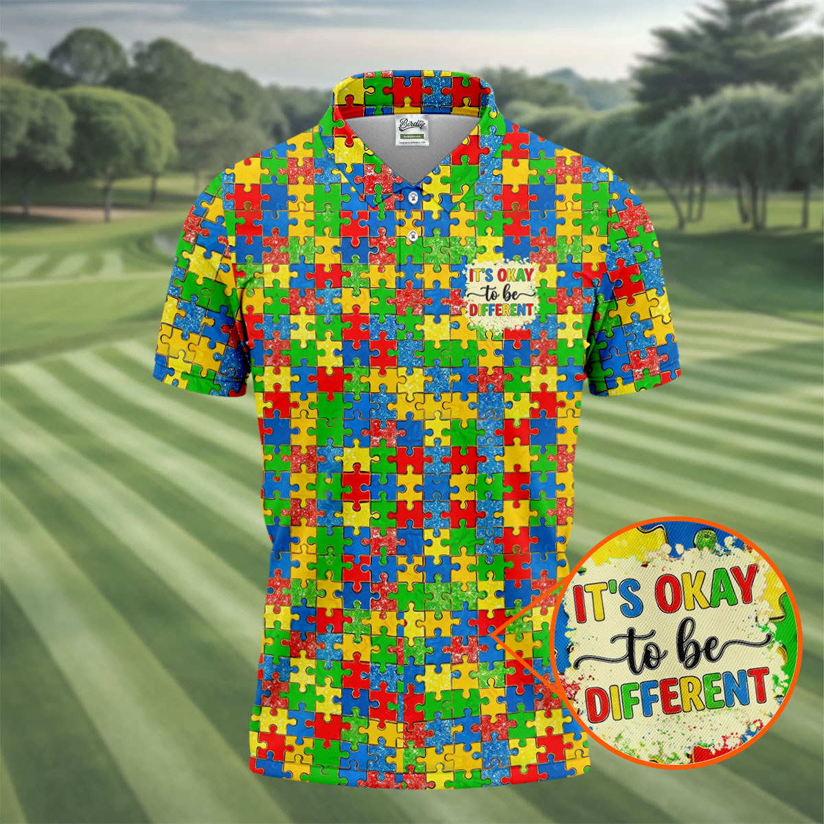 It's Okay To Be Different Colorful Puzzle Pattern Autism Awareness Men's Golf Shirt, Polo Shirts For Men
