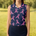 Pink Floral Ribbon Breast Cancer Awareness Polo Shirt, Ladies Golf Shirt, Performance Golf Shirt