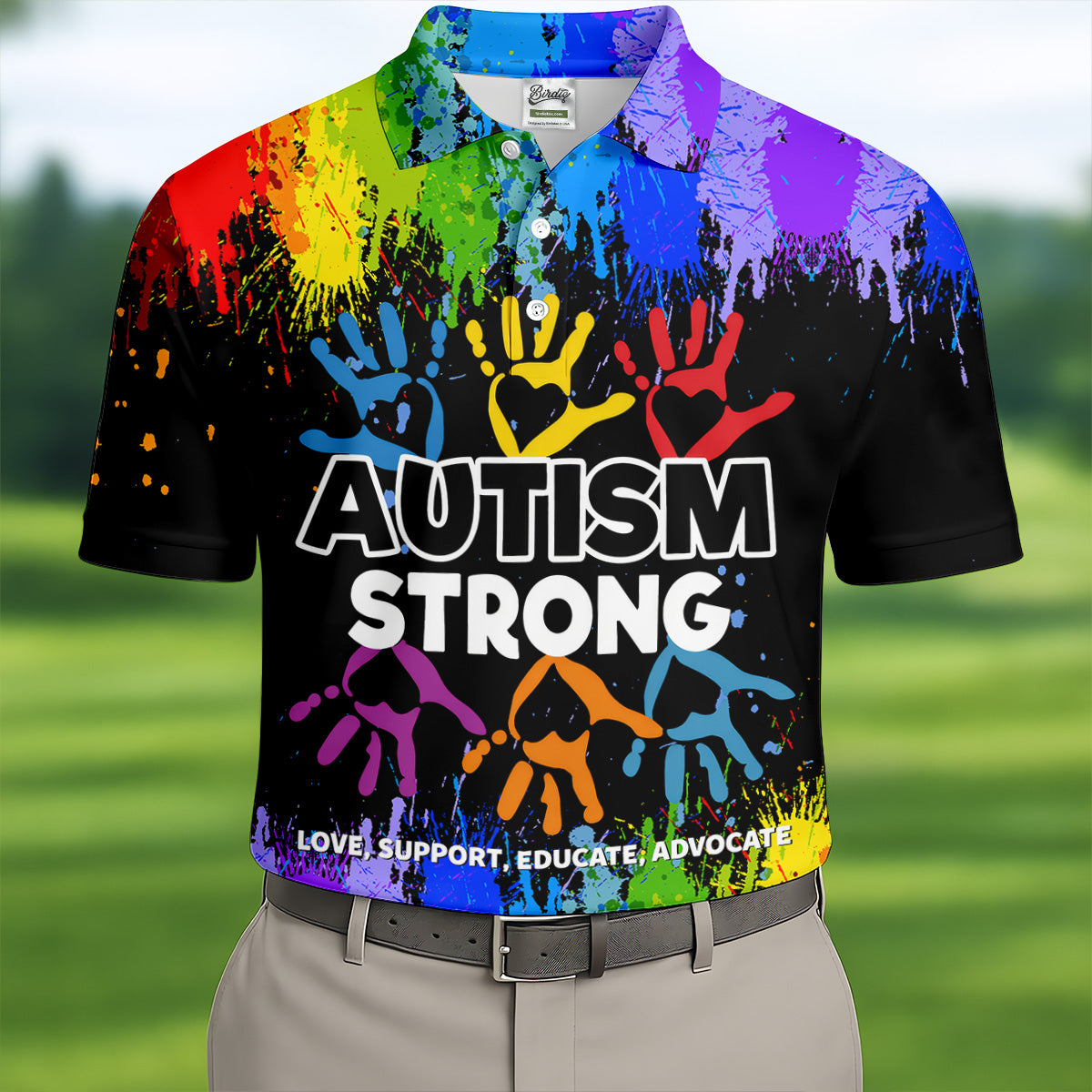 Autism Strong Rainbow Paint Splatter Golf Tops For Men, Autism Awareness Colors Golf Shirts For Men