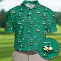 Funny Goose Golf Cart Pattern Green Polo Shirt, Men's Golf Shirt, Mens Golf Apparel