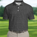 Black Text Pattern Golf Polo Shirt, Golf Shirts For Men, Printed Golf Shirts