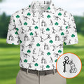 Stick Figure Golf Pose St Patrick's Day Shamrock White Golf Shirt, Polo Shirts For Men, Golf Shirts For Men