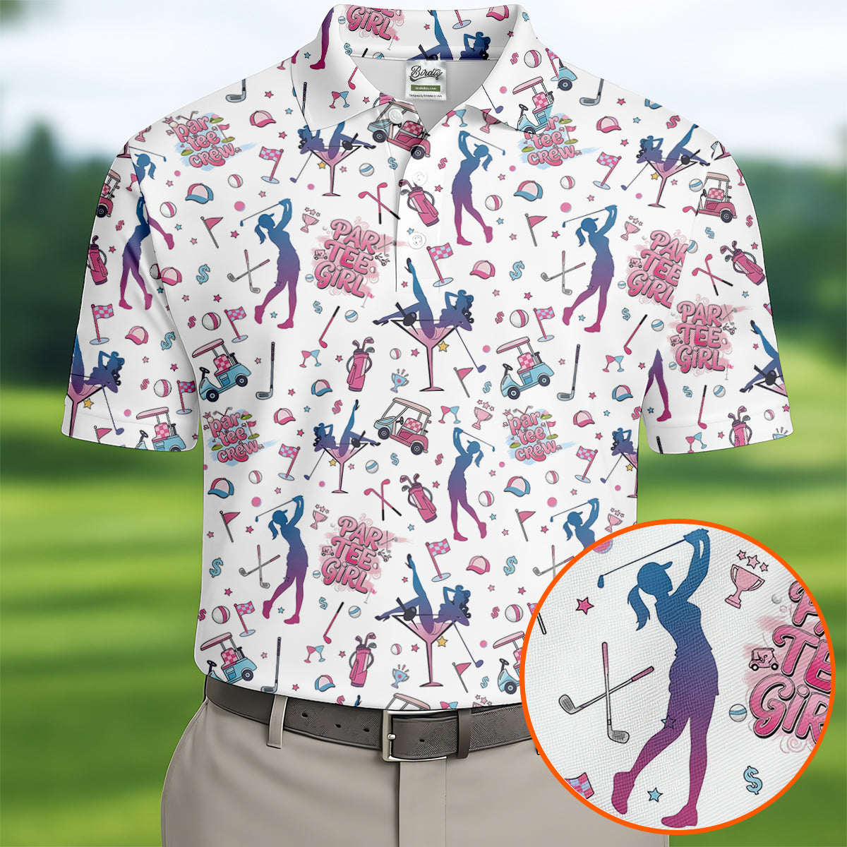 Funny Par Tee Girl Golfer Pattern Golf Polo Shirt, Polo Shirts For Men, Mens Golf Apparel