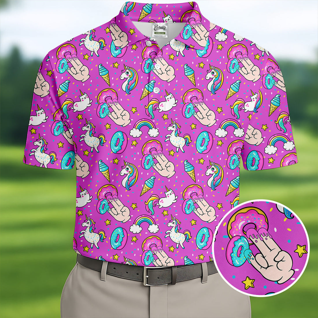 Funny Donut Fingers Pink Adult Humor Mens Golf Shirts, Polo Shirts For Men, Valentines Golf Gift