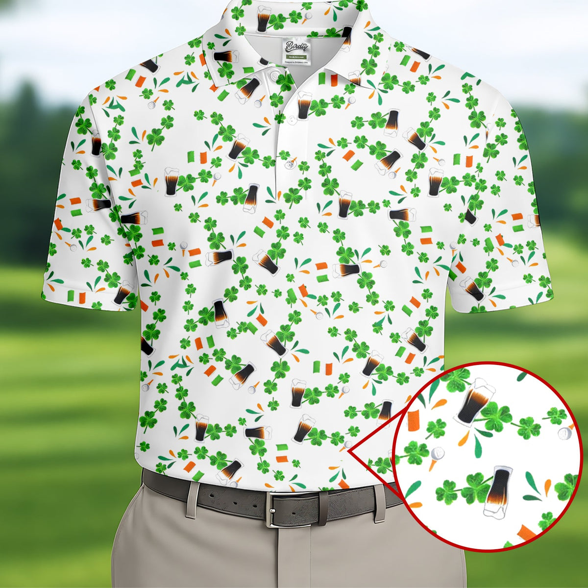 Dark Stout Beer St Patrick's Day Shamrocks White Golf Shirt, Polo Shirts For Men, Golf Shirts For Men