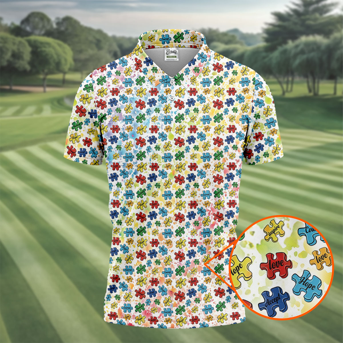 Autism Awareness Jigsaw Puzzle Pieces Rainbow Paint Splatter Men's Golf Shirt, Polo Shirts For Men