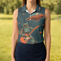 Robot UFO Sleeveless Golf Shirt, Cute Golf Outfit, Women's Golf Shirt, Golf Polo For Women