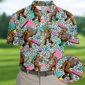 Bigfoot Pop Culture Pattern with Retro TV Sets Design Design Hawaiian Golf Polo, Golf Tops For Men, Golfing Apparel