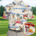 Cute Corgi Beach Vacation Golf Polo Shirt, Golf Polo Shirts For Men, Mens Golf Apparel