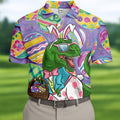 T-Rex Bunny Painted Easter Eggs Golf Shirts For Men, Men's Funny Golf Shirts, Polo Shirts For Men