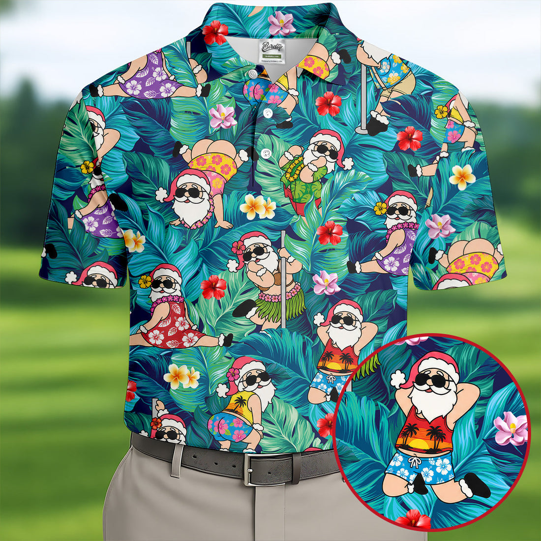 Funny Hula Santa Christmas Golf Shirt, Men's Golf Shirt, Hawaiian Golf Shirt, Printed Golf Shirts