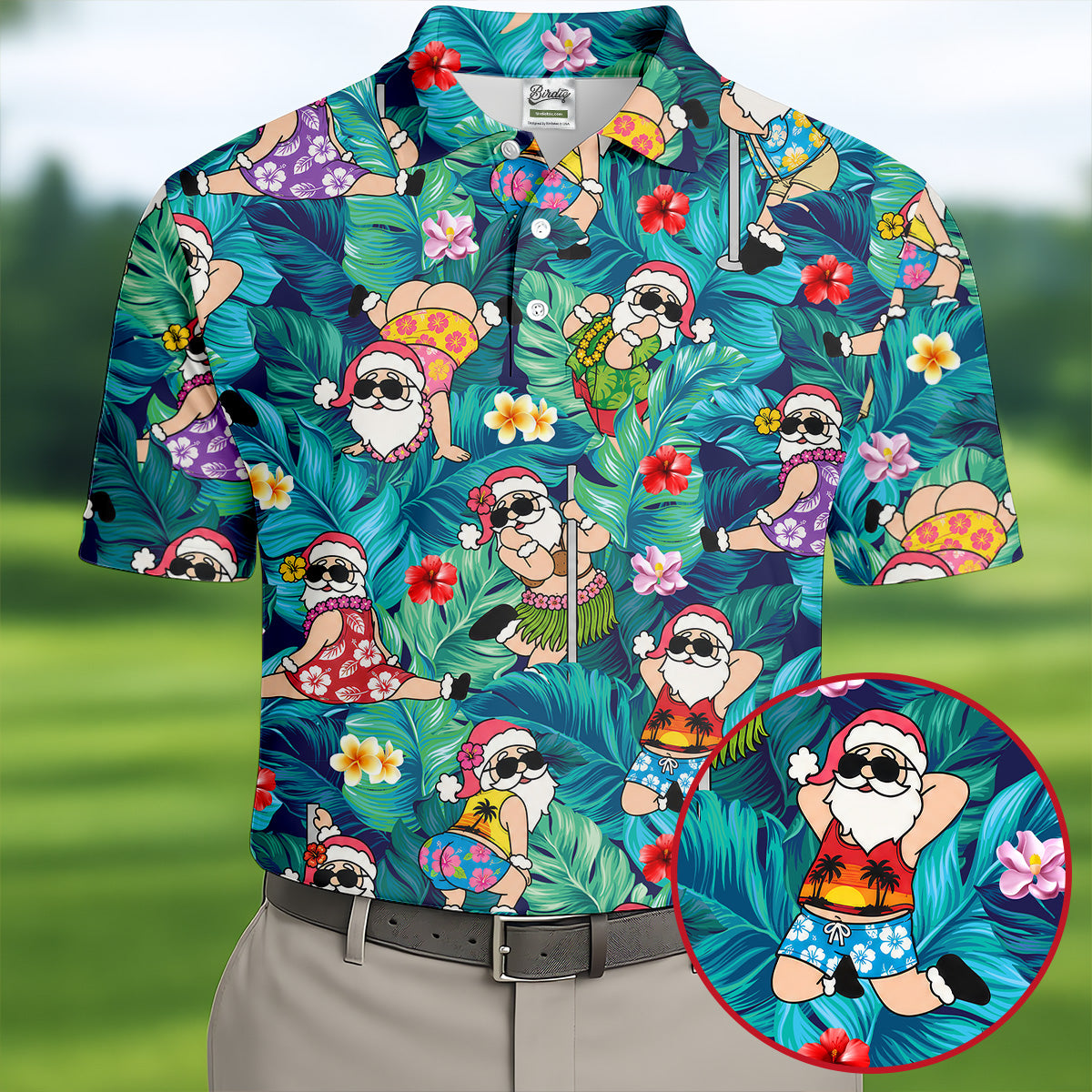 Funny Hula Santa Christmas Golf Shirt, Men's Golf Shirt, Hawaiian Golf Shirt, Printed Golf Shirts