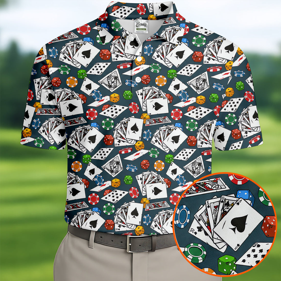 Poker Blackjack Hawaiian Golf Shirt, Playing Card Pattern Men's Golf Shirt, Polo Shirts For Men