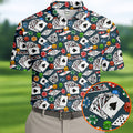 Poker Blackjack Hawaiian Golf Shirt, Playing Card Pattern Men's Golf Shirt, Polo Shirts For Men