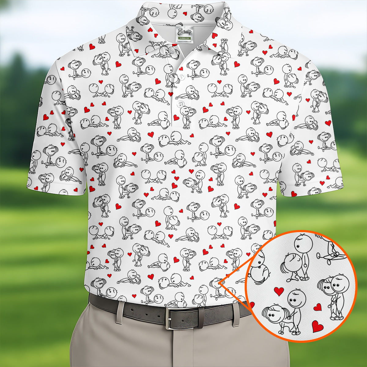 Naughty Position Stick Figure Couple White Golf Shirt, Golfer Valentines Gift, Fun Golf Shirts For Men