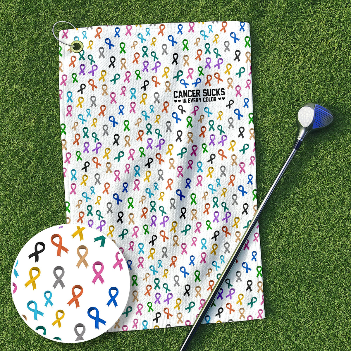 Cancer Awareness Ribbons White Golf Towel, Christmas Golf Gift, Golf Accessories