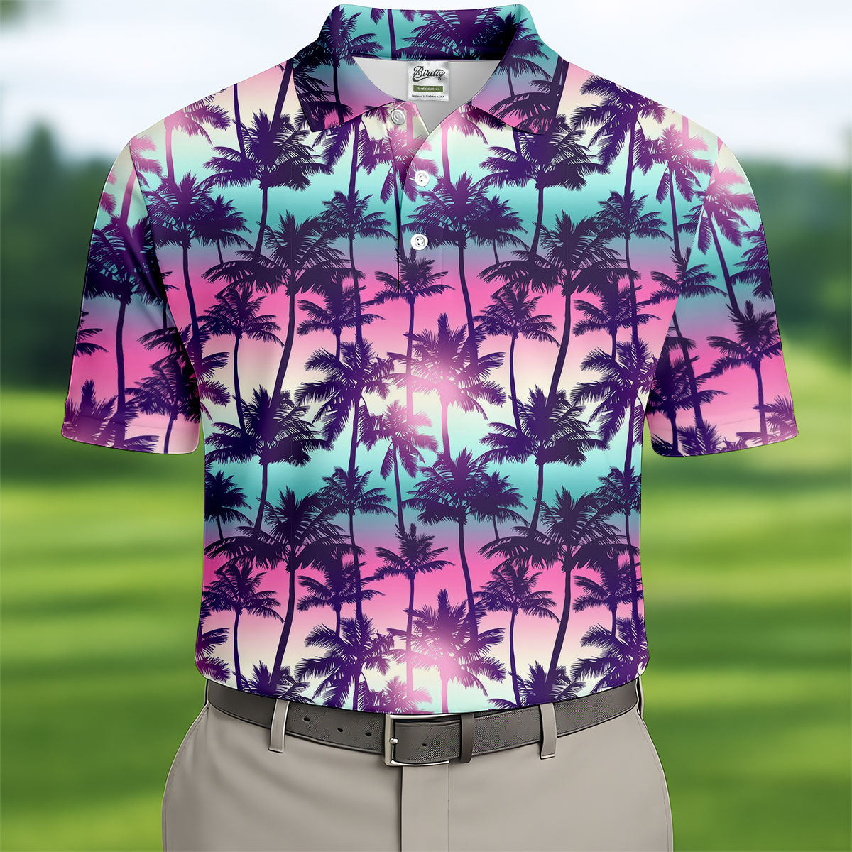 Tropical Palm Tree Golf Shirt, Men’s Golf Polo Shirt, Hawaiian Polo Shirt, Summer Beach Polo For Men