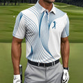 Geometric Line Wavy Line Blue And White Golf Shirts For Men, Men's Golf Shirt, Polo Shirts For Men