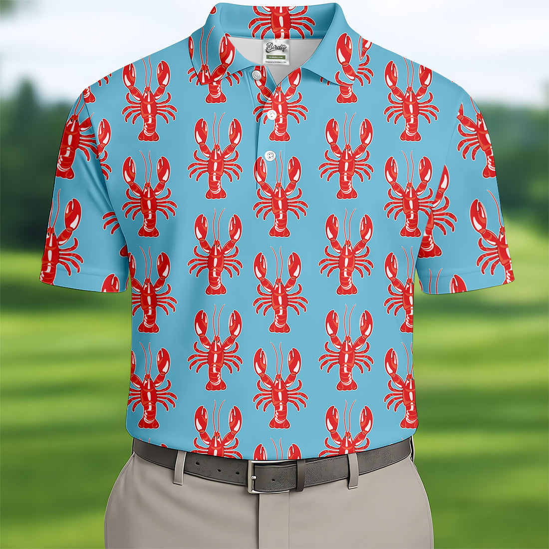 Big Red Lobster Hawaiian Golf Shirt, Retro Golf Shirt, Men's Golf Shirt, Polo Shirts For Men
