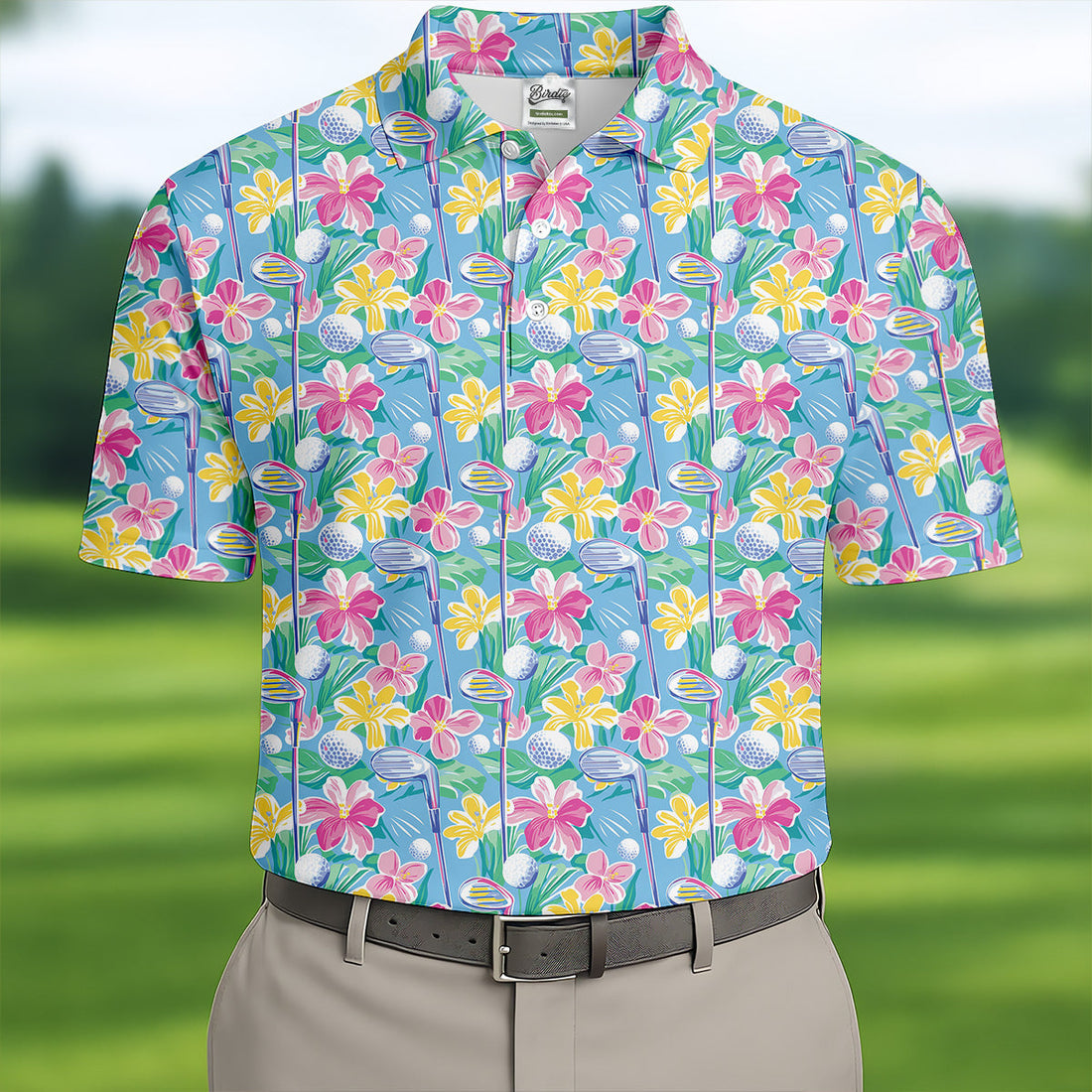 Tropical Floral Golf Clubs Hawaiian Golf Polo Shirt, Men's Golf Shirt, Golf Apparel For Men