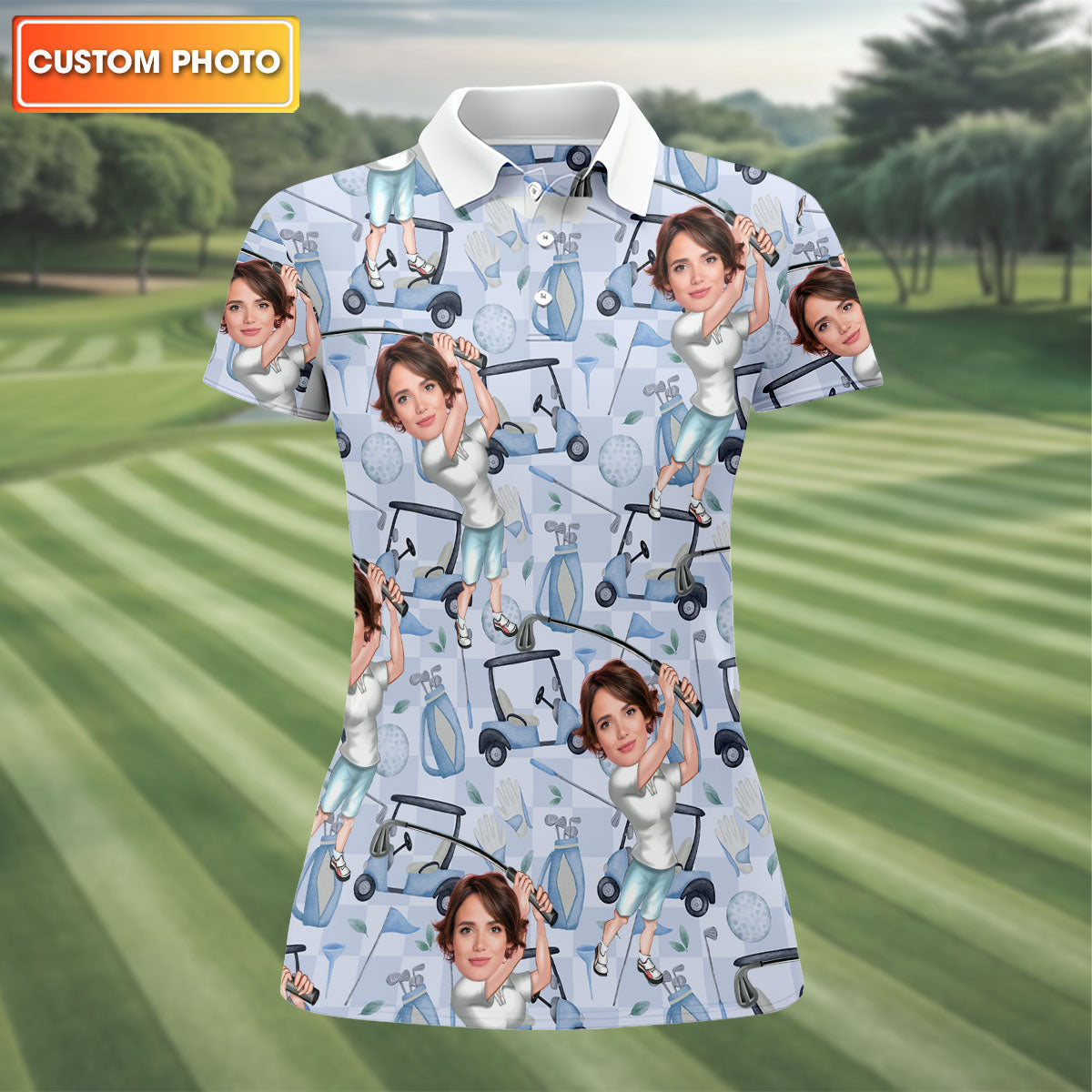 Custom Photo Funny Golf Polo Shirts With Faces, Hilarious Golf Shirts For Dad