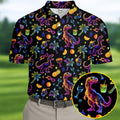 Neon Dinosaur Tropical Theme Hawaiian Golf Shirt, Polo Shirts For Men, Golfing Apparel