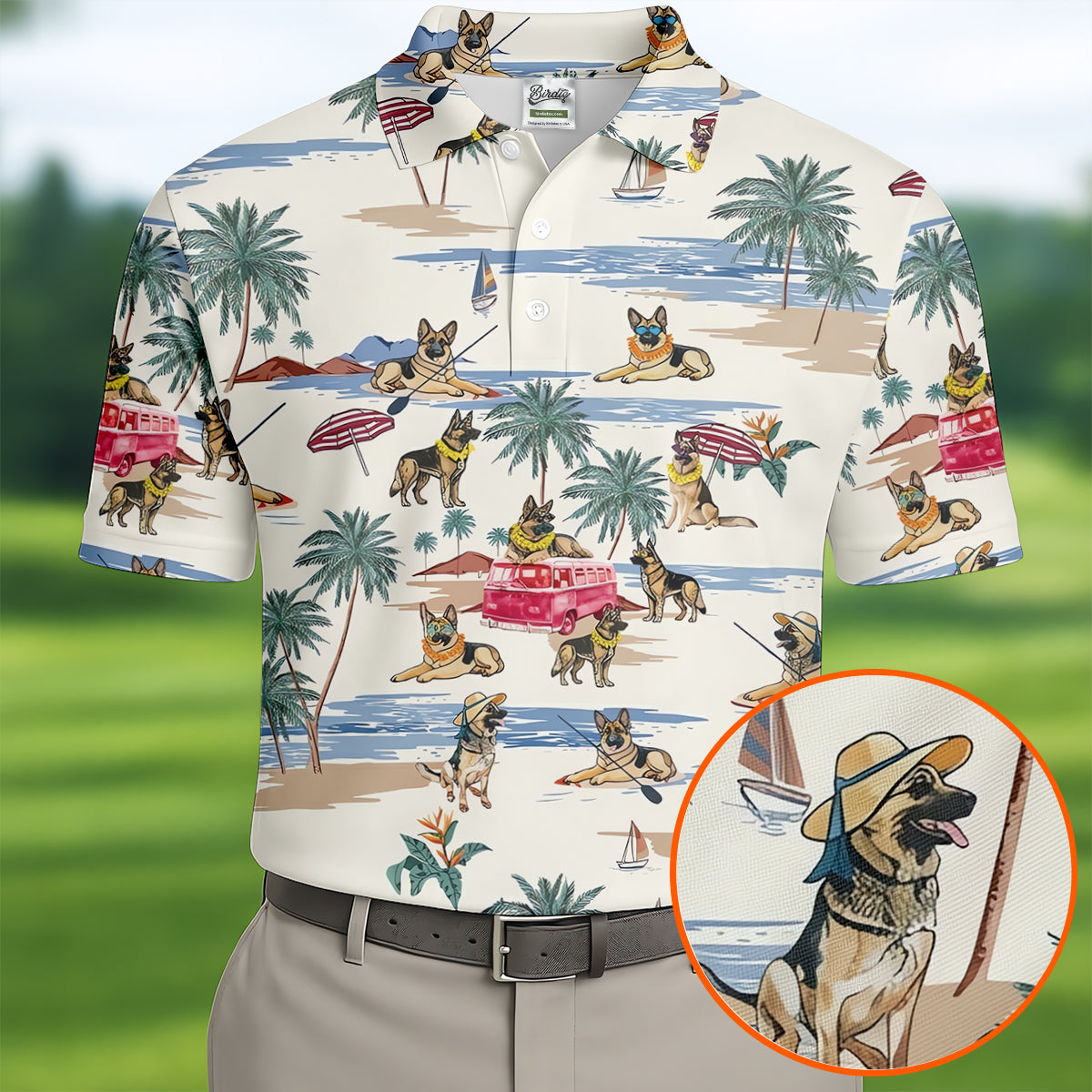 German Shepherd Beach Vacation Golf Polo Shirt, Mens Golf Polo, Golf Apparel For Men