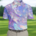 Pastel Gradient Feather Hawaiian Golf Shirt, Golf Tops For Men, Golf Shirts For Men