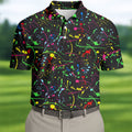 Neon Paint Splatter Pattern Hawaiian Golf Shirt, Golf Shirts For Men, Polo Shirts For Men