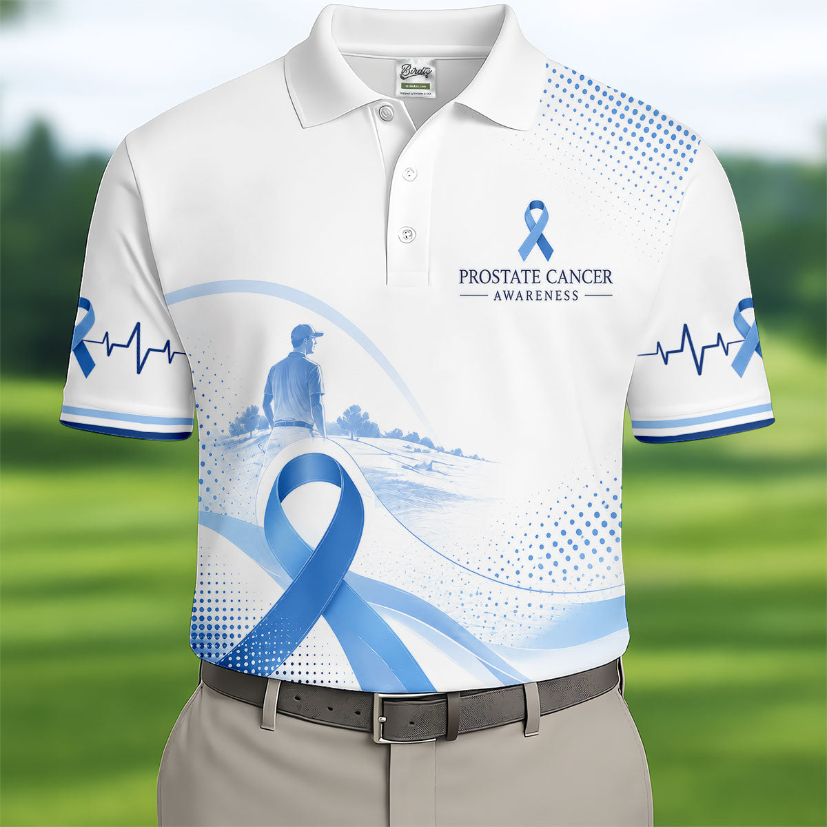 Blue Ribbon Golfer Prostate Cancer Awareness Polo Shirt, Golf Shirts For Men