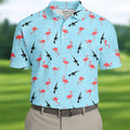 Light Blue Flamingo Pattern Golf Polo Shirt, Men's Golf Shirt, Golf Polo Shirts For Men