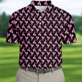 Pink Ribbon Pattern Breast Cancer Polo Shirt, Men's Golf Shirt, Mens Golf Apparel