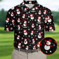 Cute Snowman Golf Pose Black Golf Shirt, Christmas Golf Shirt, Golf Shirts For Men, Golf Gift For Men