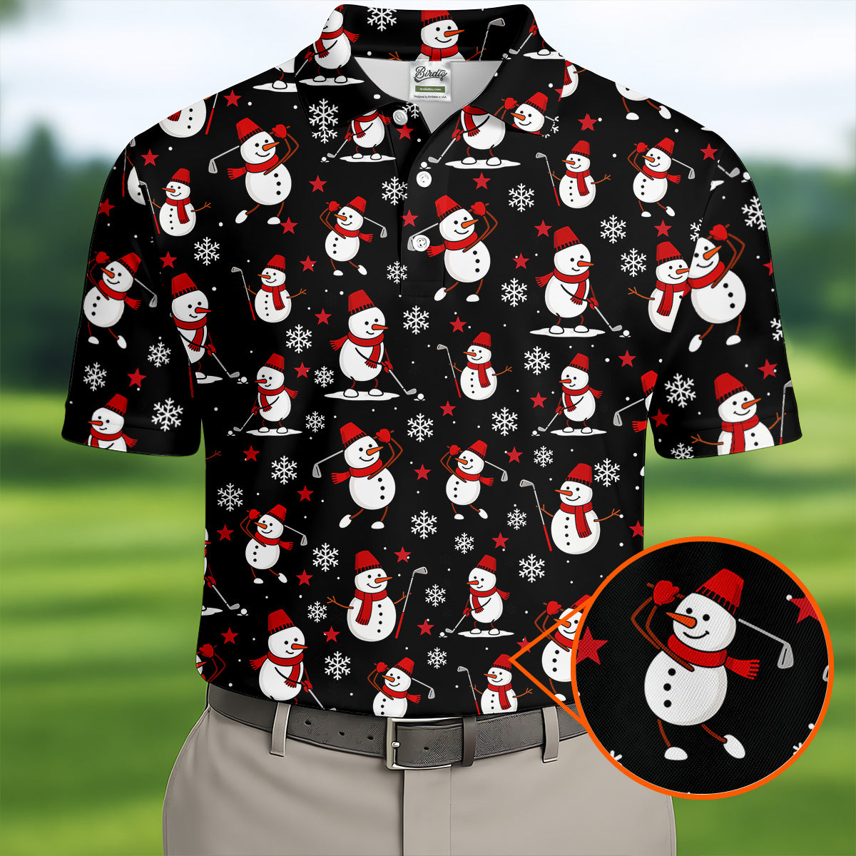 Cute Snowman Golf Pose Black Golf Shirt, Christmas Golf Shirt, Golf Shirts For Men, Golf Gift For Men