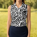 Zebra Print Golf Shirt, Black White Animal Pattern 's Golf Polo, Polo Shirts For Women
