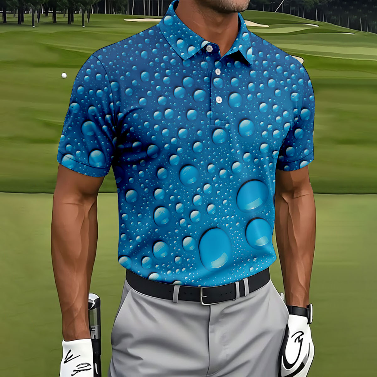 Rain Drops Blue Golf Shirt, Golf Tops For Men, Golf Shirts For Men, Polo Shirts For Men